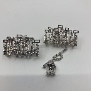 Vtg 1970 new deadstock rhodium tone modernist minimalist mens cuff links